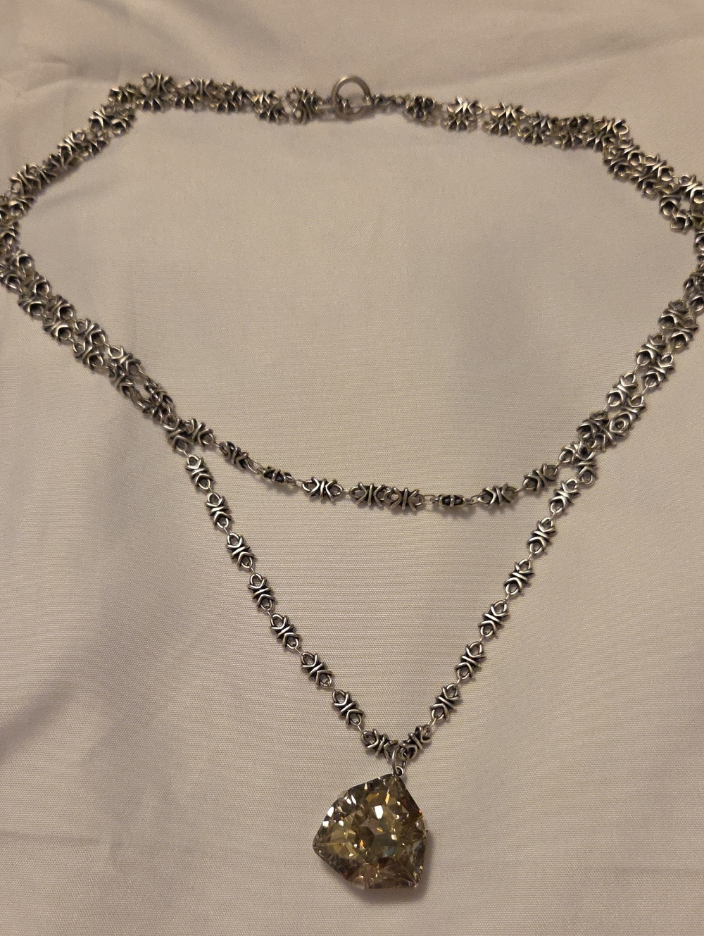 Source Unknown Silver Floral-Link Necklace with Champagne Crystal Drop